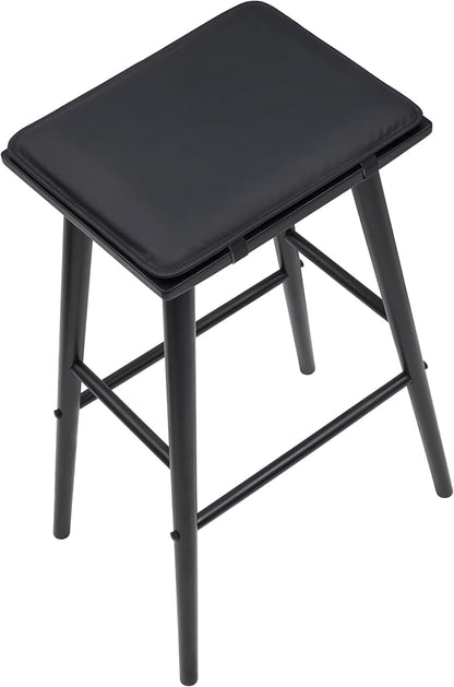 JONATHAN Y BSL2002C Peroni 30.5" MidCentury Classic Saddle-Seat Solid Wood/Vegan Leather Backless Bar Stool for Home, Kitchen, Workspaces, Cafes and Resturants with Removeable Cushion, Black