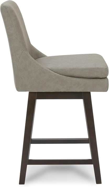 CHITA Counter Height Swivel Bar Stools Set of 3, FSC Certified Upholstered Faux Leather Barstool Chairs with Back, 26.8" H Seat Height, PU Leather in Stone Grey