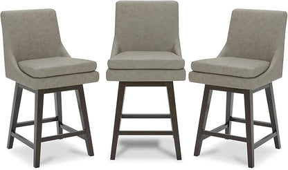 CHITA Counter Height Swivel Bar Stools Set of 3, FSC Certified Upholstered Faux Leather Barstool Chairs with Back, 26.8" H Seat Height, PU Leather in Stone Grey