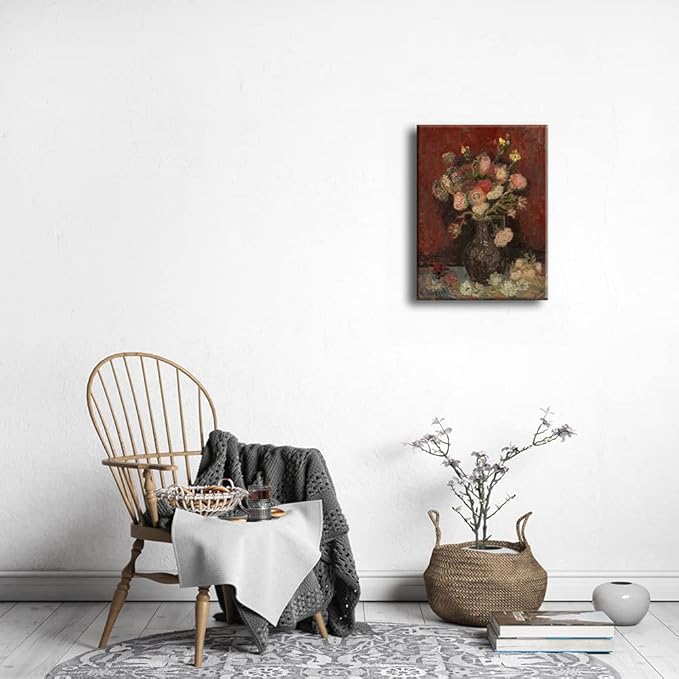 Wieco Art Vase with Chinese Asters and Gladioli by Van Gogh Famous Oil Paintings Reproduction Modern Abstract HD Canvas Prints Wall Art Flowers Artwork Pictures for Bedroom Kitchen Home Decorations