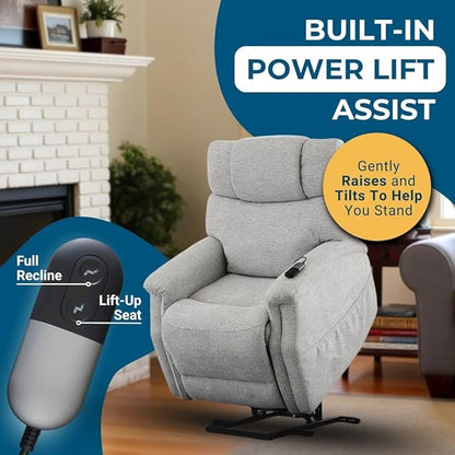 Power Lift Recliner Chair for Elderly - Electric Powered Recliner with Zero Gravity, 360 lbs Capacity, Extended Leg Support, USB, Supportive Design for Seniors, Light Gray