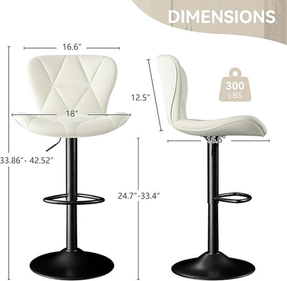 Bar Stools Set of 2,Adjustable Swivel Barstools,Counter Height Barstools with Backs Faux Leather Kitchen Island Bar Chair, White