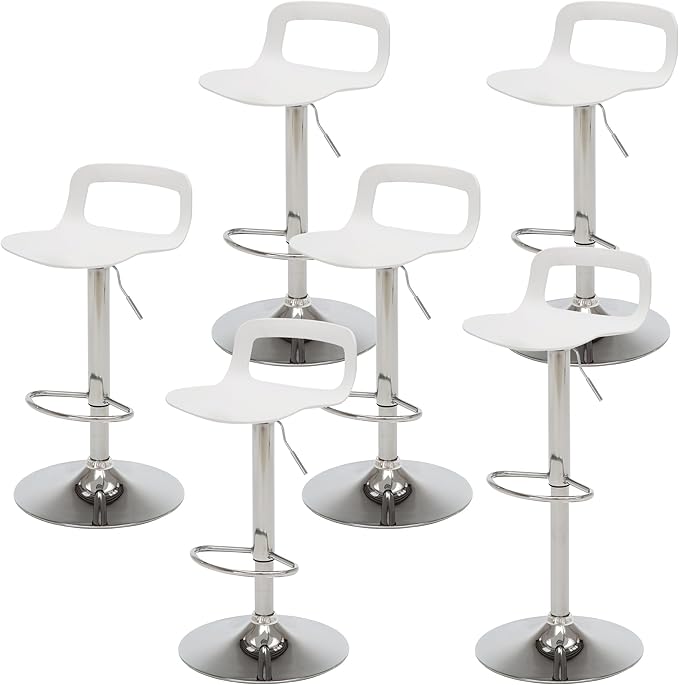 NOBPEINT NOB Contemporary Chrome Air Lift Adjustable Swivel Bar Stool (6 Pieces, White)