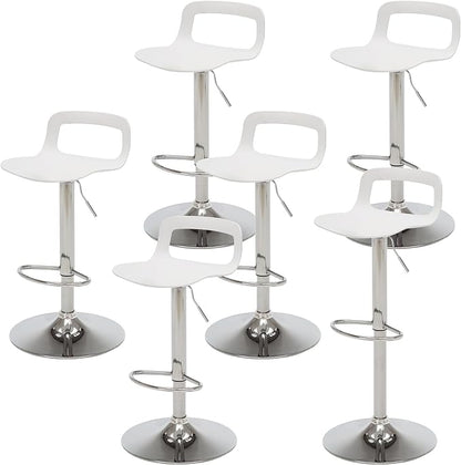 NOBPEINT NOB Contemporary Chrome Air Lift Adjustable Swivel Bar Stool (6 Pieces, White)