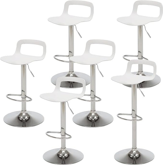 NOBPEINT NOB Contemporary Chrome Air Lift Adjustable Swivel Bar Stool (6 Pieces, White)