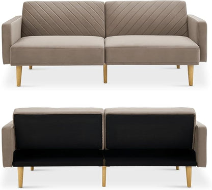 mopio 76.4" Futon Sofa Bed, Couch, Loveseat, Sleeper Sofa, Mid Century Modern Futon Couch, Sofa Cama, Couches for Living Room (Mocha Brown Premium Velvet)
