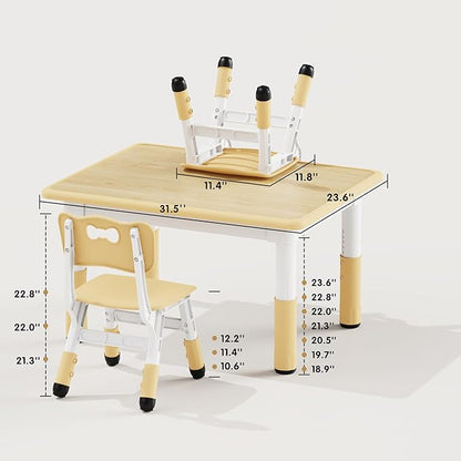 Brelley Kids Table and 2 Chairs Set, Height Adjustable Toddler Desk 31.5" L x 23.6" W and Chair Set, Graffiti Desktop, Classroom/Daycare/Home, Children Multi-Activity Table for Ages 2-8