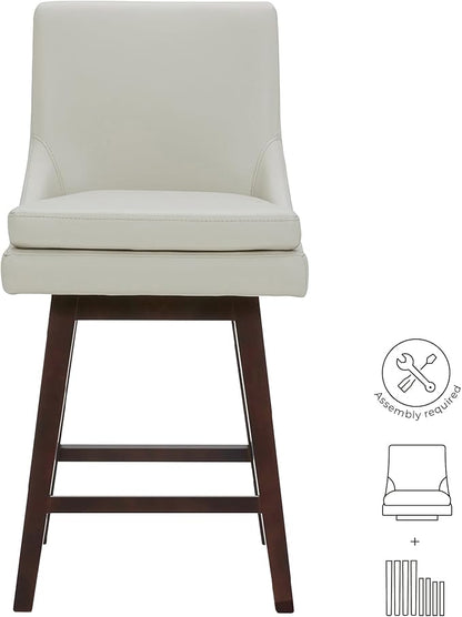 CHITA Counter Height Swivel Bar Stools Set of 3, FSC Certified Upholstered Faux Leather Barstool Chairs with Back, 26.8" H Seat Height, PU Leather in Creamy Grey