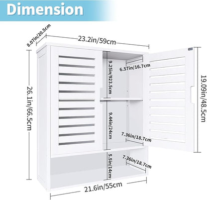 HYNAWIN White Organized Bathroom Storage Cabinet with Lattice Doors,Spacious Storage with Adjustable Shelves for Bathroom or Kitchen Essentials