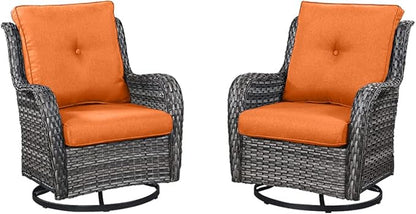 HUMMUH Outdoor Swivel Rocker Wicker Patio Chairs Set of 2, Rattan Rocking Chair Furniture Set(Grey,Orange)