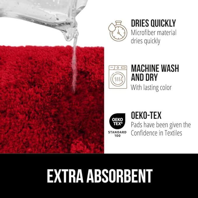 GORILLA GRIP Bathroom Rugs, Ultra Soft Absorbent Mat, Thick Plush Bath Rug, Machine Washable, Microfiber Quick Dry, Mats for Shower, Bathtub and Floor, Home Decor Accessories, 24x17, Red