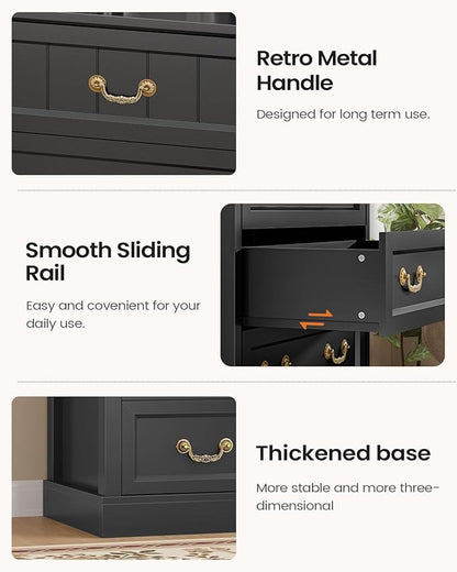 AOGLLATI Farmhouse Dresser with 7 Drawers, 58.7”Tall Wooden Chest of Drawers with Natural Texture, Vintage Design, Black Dresser for Bedroom, Black