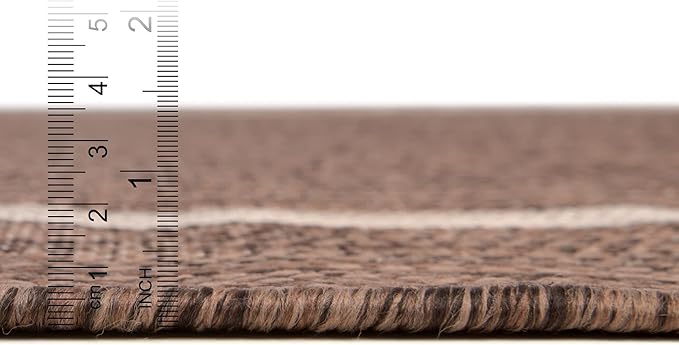 Unique Loom Outdoor Border Collection Area Rug - Soft Border (2'x 6' 1" Runner, Brown/ Ivory)
