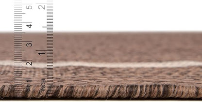 Unique Loom Outdoor Border Collection Area Rug - Soft Border (4' 1" x 6' 1" Rectangle, Brown/ Ivory)