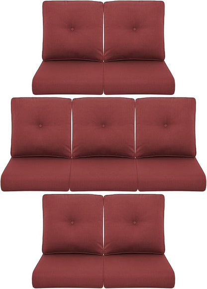7-Piece Outdoor Patio Cushion Set - Fade & Water Resistant with Removable Olefin Cover, 22x24x4 Inch Memory Foam Cushions for Wicker Sectional Sof - Red/Buckle