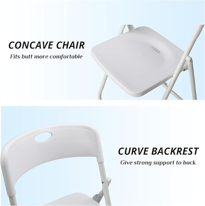 Karl home 4 Pcs Folding Chair, 300LBS Lightweight Foldable Plastic Chair, Reinforced Metal Frame Easy to Fold & Store for Indoor & Outdoor, Wedding, Party, Meeting Room, Patio and Garden, White
