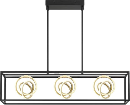 Possini Euro Design Christy 35 1/2" Modern Pendant Chandelier Ceiling Light Fixture Dining Room Over Table Kitchen Island Foyer Hanging Linear 3-Light LED Dimmable Black Gold Metal Hallway Entryway