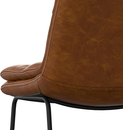 SIMPLIHOME Danika Bar Stools (Set of 2) - 29 inch Seat Height Upholstered Metal Chairs in Camel Brown Vegan Faux Leather, Mid Century Seating for Kitchen or Bar with Tufted Pillow-Top Seat