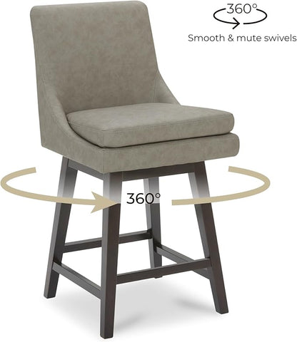 CHITA Counter Height Swivel Barstool, FSC Certified Upholstered Bar Stool, 26.8" H Seat Height, PU Leather in Stone Gray
