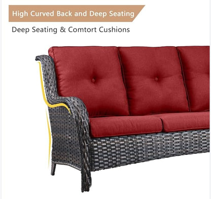 HUMMUH 5 Pieces Patio Furniture Set Wicker Outdoor Sectional Sofa with Swivel Rocking Chairs,Patio Ottomans