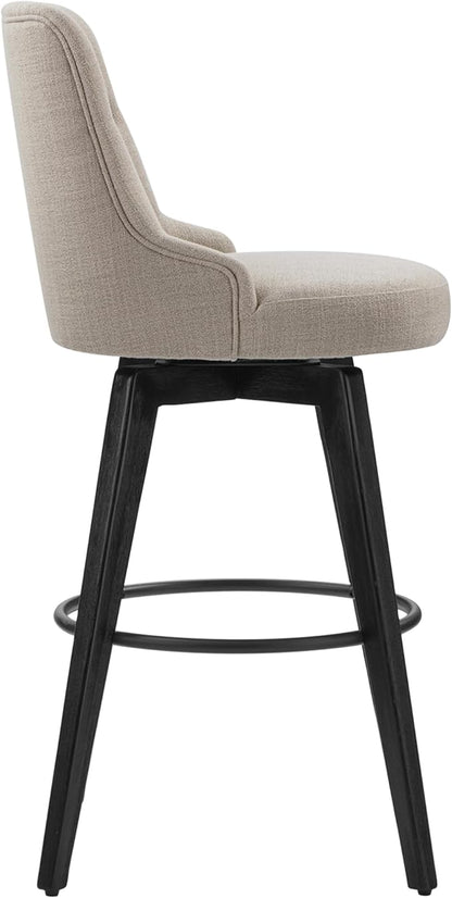 Watson & Whitely Bar Stools, 360° Swivel Upholstered Bar Stool with Back, 30" H Bar Height Barstools, Set of 2, Performance Fabric in Tan