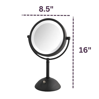 JERDON Lighted Makeup Mirror with Magnification - 1X and 8X Magnification - Black Makeup Mirror - Model HL8808BKL