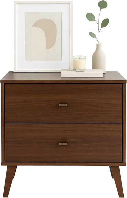 Prepac Milo Mid-Century Modern 2 Drawer Nightstand, Bedside Table, Contemporary Bedroom Furniture, 16"D x 25"W x 25"H, Cherry
