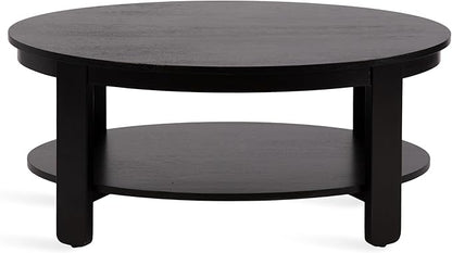 Kate and Laurel Foxford Modern Tiered Oval Coffee Table; 38 x 24 x 18; Black; Transitional Two-Tier Living Room Table with Storage and Resilient Wood Construction