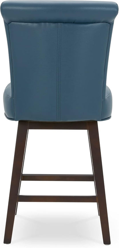 CHITA 26 Inch Counter Height Swivel Bar Stool, FSC Certified Modern Upholstered Faux Leather Swivel Barstool Chair with Back, Blue