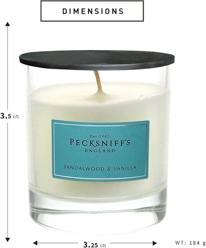 Pecksniff's White Scented Candle 1 Wick - Sandalwood & Vanilla Candles for Home - 184g/6.49oz