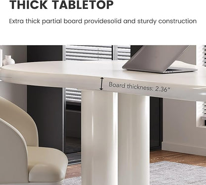 Modern Cream-White Office Desk with Beige Business Chair, Large Computer Table Set, Minimalist and Sturdy Workstation and Workstation, Ideal for Office, Home Office, and Gaming (Desk with One Chair)