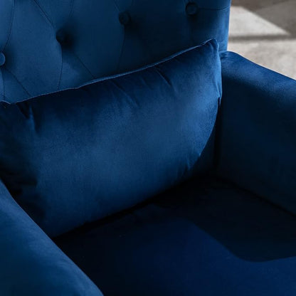 Accent Reading Arm Chairs with Ottoman for Living Room Bedroom, Midcentury Modern Comfy Corner Sofa Chair, Wingback Waiting Room Club Chair with Button Tufted Back &Lumbar Pillow, Velvet Blue
