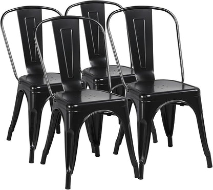 Yaheetech Metal Dining Chairs Set of 4, Industrial Stackable Kitchen Chairs with Back for Dining Room/Restaurant/Bistro/Patio, Indoor & Outdoor Use, Matte Black