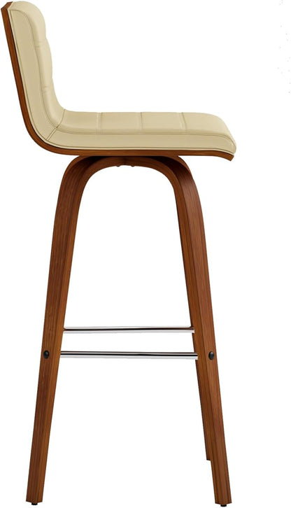 Armen Living Vienna 30" Swivel Bar Stool in Walnut Wood Finish with Cream Faux Leather - Set of 3