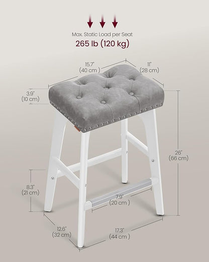 VASAGLE Bar Stools Set of 2, Saddle Counter Height Bar Stools, 26-Inch Backless Kitchen Stools with Wood Legs, PU Leather Thickened Upholstered Barstools for Kitchen Island Dining Room, Dove Gray