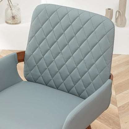 LUNLING Mid Century Modern Faux Leather Dining Room Chairs,Upholstered Seat Metal Legs Chairs Blue Faux Leather Kitchen Chair Reception Room Chair,1PCS