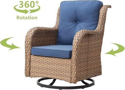 HUMMUH 5 Piece Outdoor Patio Furniture Set Wicker Conversation Bistro Set Swivel Rocking Chairs with Side Table and Ottomans for Backyard, Porch, Balcony