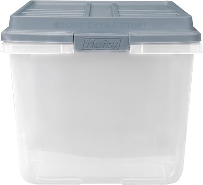 Hefty 72 Quart Hi-Rise Storage Bin with Lid, Stackable Plastic Container Tote for Home, Office, and Classroom Organization, 6 Pack, Smoke Blue