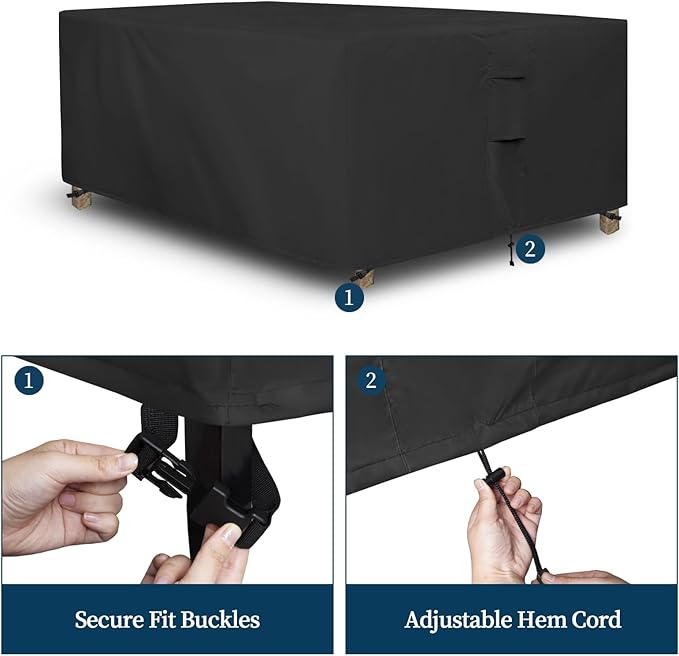 Easy-Going Rectangle Patio Furniture Cover Waterproof Outdoor Dining Table and Chair Cover Anti-UV Outside Sectional Sofa Set Covers (130"L x 84"W x 28"H, Black)