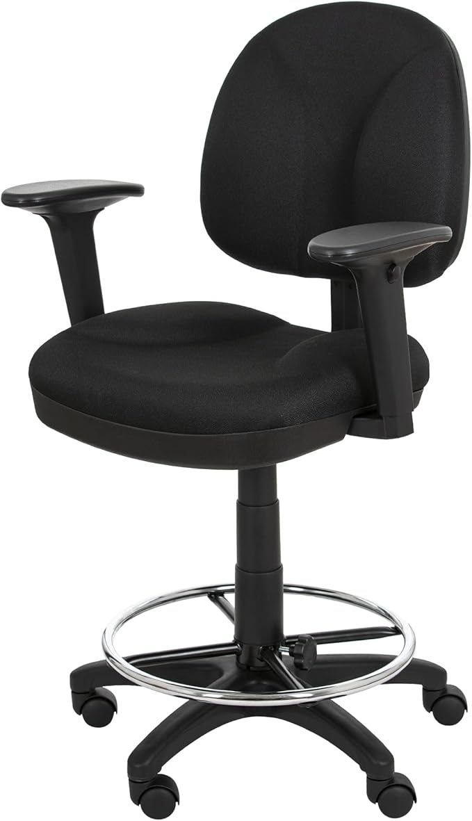OEF Furnishings Comfort Office Stool with Arm Rests, 24.5"-34.5" Height