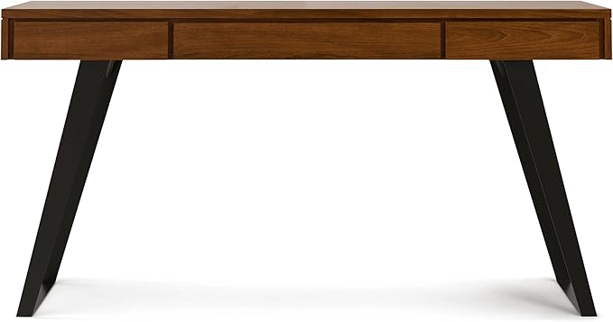 SIMPLIHOME Lowry Desk - 54-Inch Wide Solid Walnut Veneer and Metal Writing Desk, Modern Industrial Home Office Computer Table for Workspace with 2 Drawers and Flip-Down Keyboard Tray