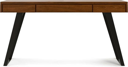 SIMPLIHOME Lowry Desk - 54-Inch Wide Solid Walnut Veneer and Metal Writing Desk, Modern Industrial Home Office Computer Table for Workspace with 2 Drawers and Flip-Down Keyboard Tray