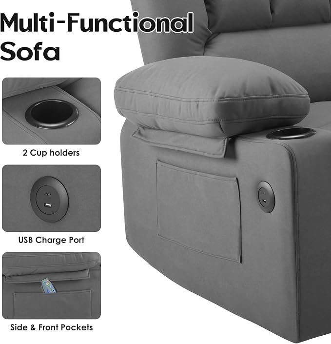 Soohow Oversized Power Lift Recliner Chair with Massage and Heat for Elderly Big and Tall, Large Fabric Recliner Wide Electric Recliner Chair with USB Ports, Cup Holders, Side Pockets