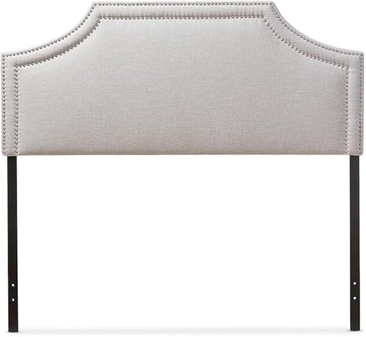 Urban Upmarket Modern and Contemporary Fabric Upholstered Headboard, Nailded Trim Head Board Beige/Queen