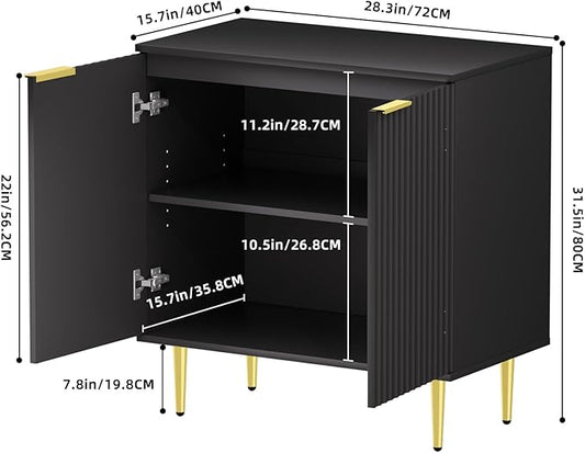 EOYUTLLY Black Fluted Storage Cabinet,Wood Sideboard Buffet Cabinet with Adjustable Shelf, Fluted Accent Cabinet with Gold Metal Legs, Console Table for Living Room,Dining Room,Kitchen