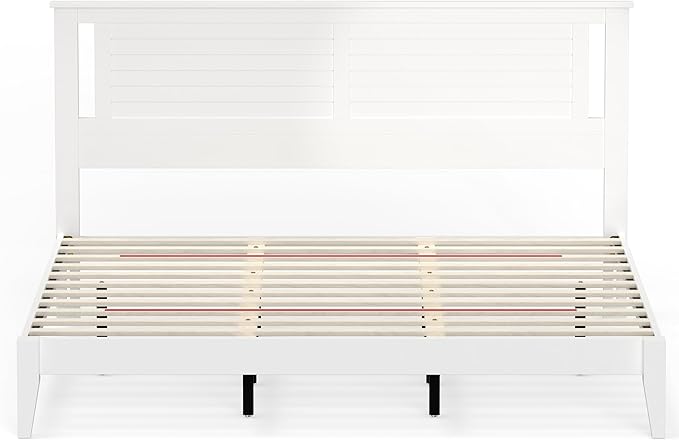Serene Solid Wood Platform Bed with Horizontal Scoring Headboard, Farmhouse Coastal Modern Design, Easy Assembly, Ample Underbed Storage, Supports up to 1,000 lbs, King Size, White Finish