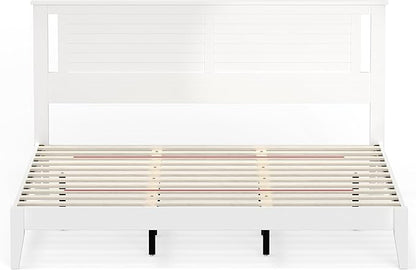 Serene Solid Wood Platform Bed with Horizontal Scoring Headboard, Farmhouse Coastal Modern Design, Easy Assembly, Ample Underbed Storage, Supports up to 1,000 lbs, King Size, White Finish