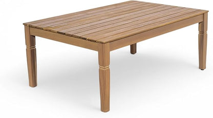 Scott Living Darla 4 Piece Outdoor Rustic Acacia Wood Seating Set, 4 Seater Conversation Set, Acacia Wood Loveseat and Club Chairs, Sofa Set with Cushion, Retangular Coffee Table, Light Gray+Beige