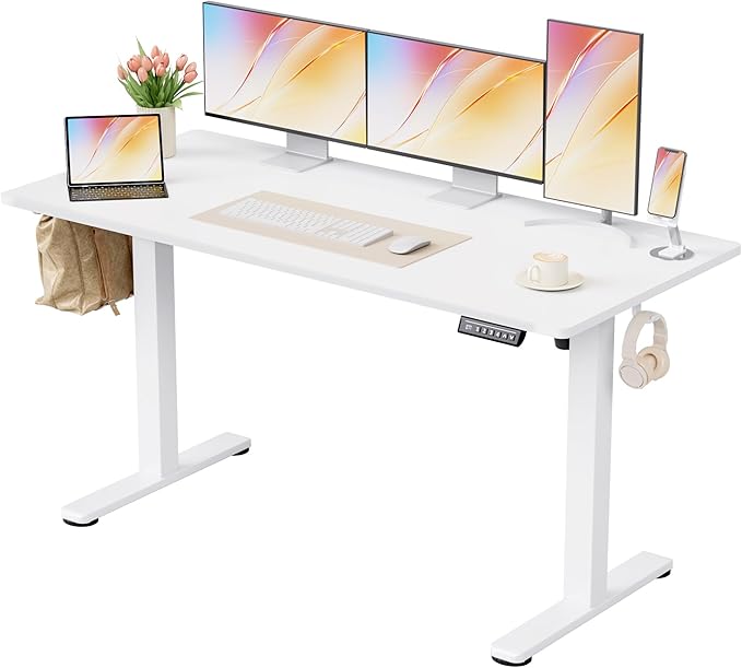 Homall Height Adjustable Electric Standing Desk, Memory Stand up Desk with Headphone Hook, Home Office Desks with Splice Board