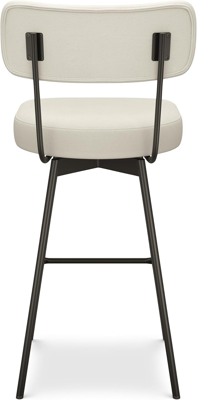 SIMPLIHOME Giselle Swivel Bar Stools (Set of 2) - 29 inch Seat Height Upholstered Metal Chairs in Natural Polyester Linen, Contemporary Seating for Kitchen or Bar with Cushioned Seat and Back